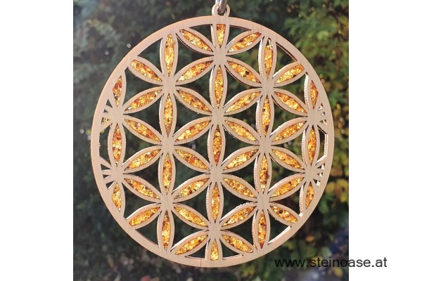 Fensterbild Suncatcher Bernstein - BLUME des LEBENS Ø 11cm